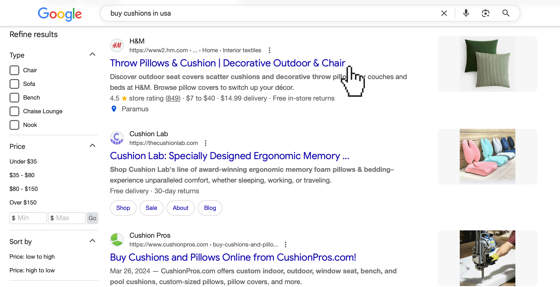 Extrait de résultat de recherche Google Aucun soulignement