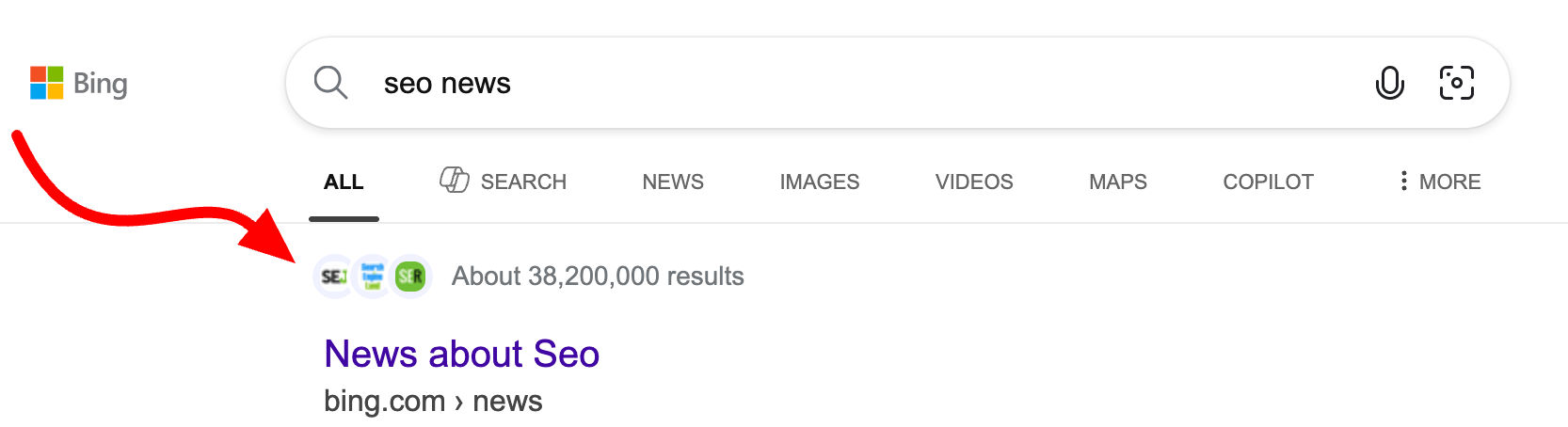 Ancres des favicons du site de recherche Bing