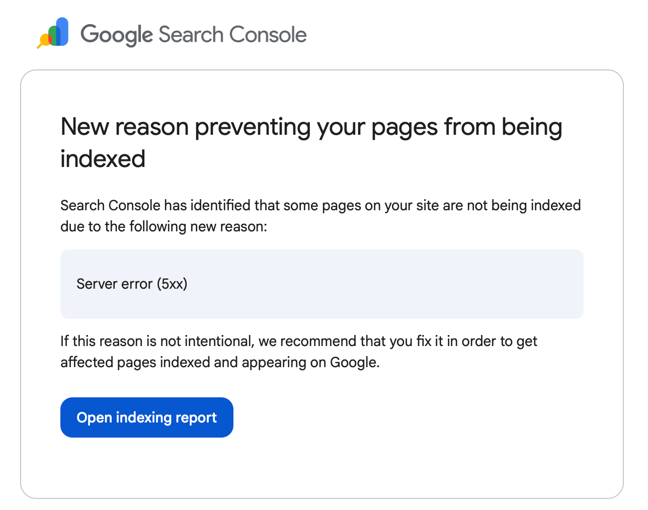 E-mail d'indexation Gsc