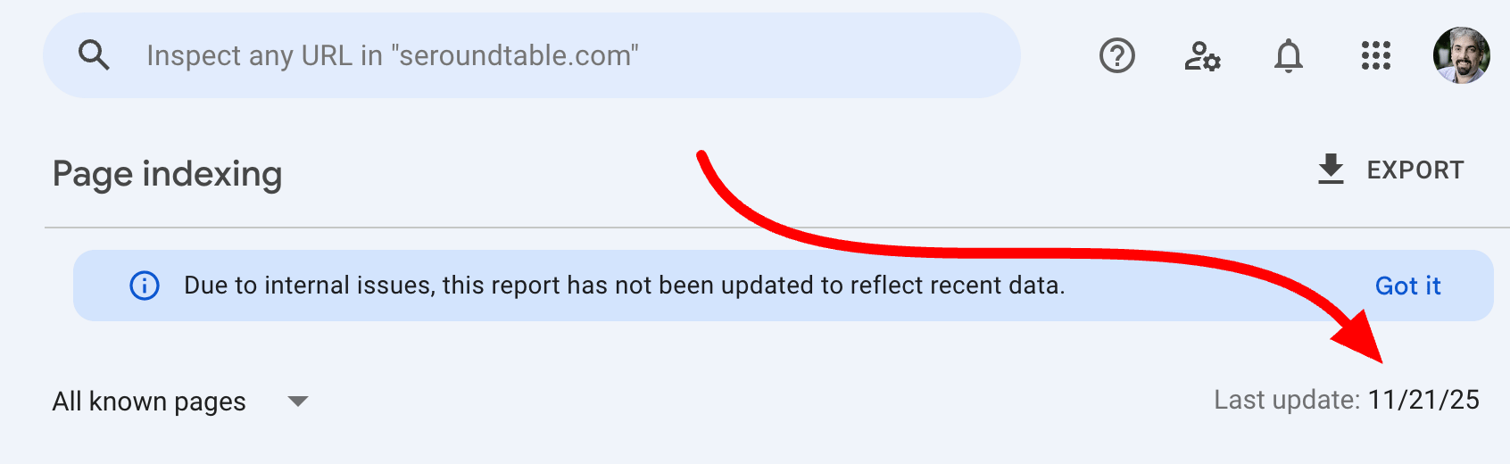 Délai de date du rapport d'indexation des pages Gsc