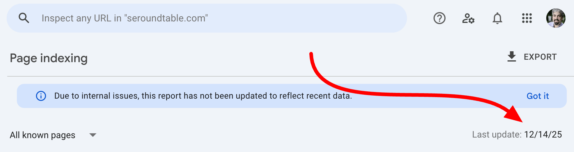 Date du rapport d'indexation des pages de Gsc