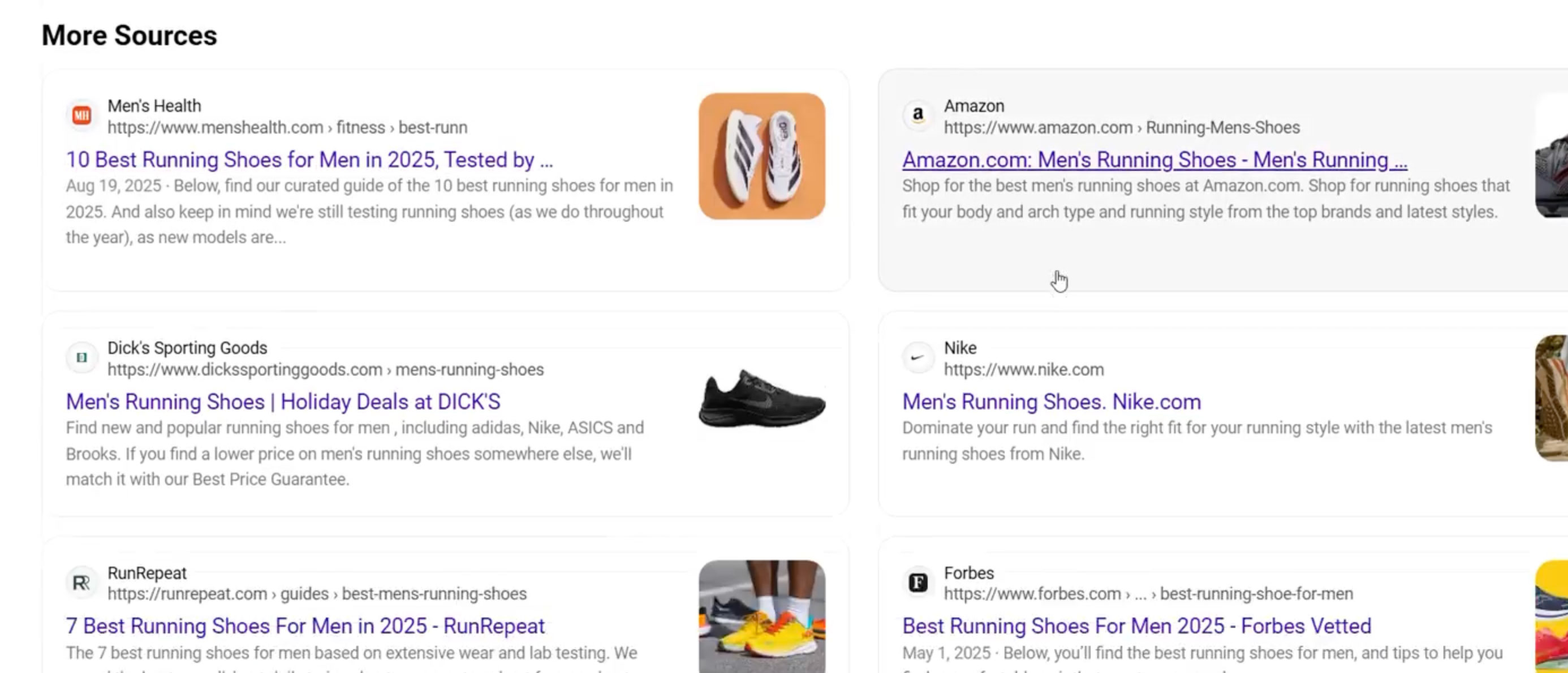 Section Plus de sources Bing