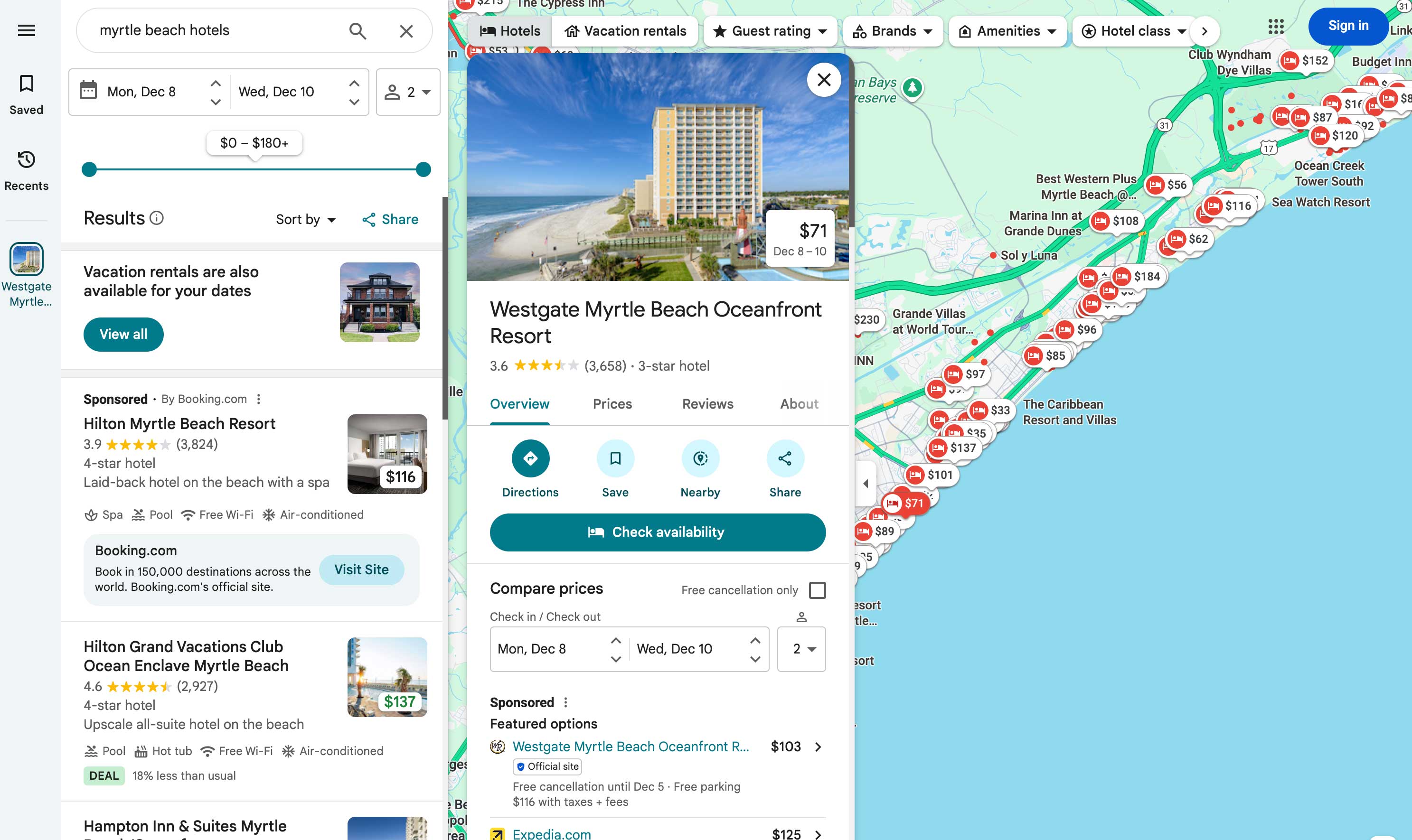 Liste des hôtels sur Google Maps