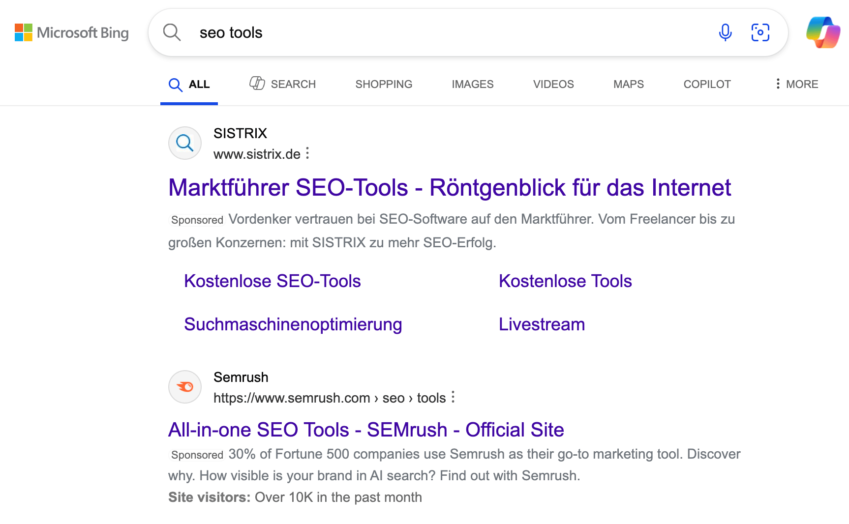 Étiquette sponsorisée par Bing laissée normale