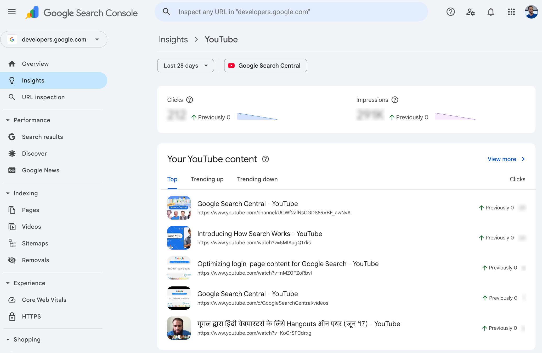 Console de recherche sociale Youtube