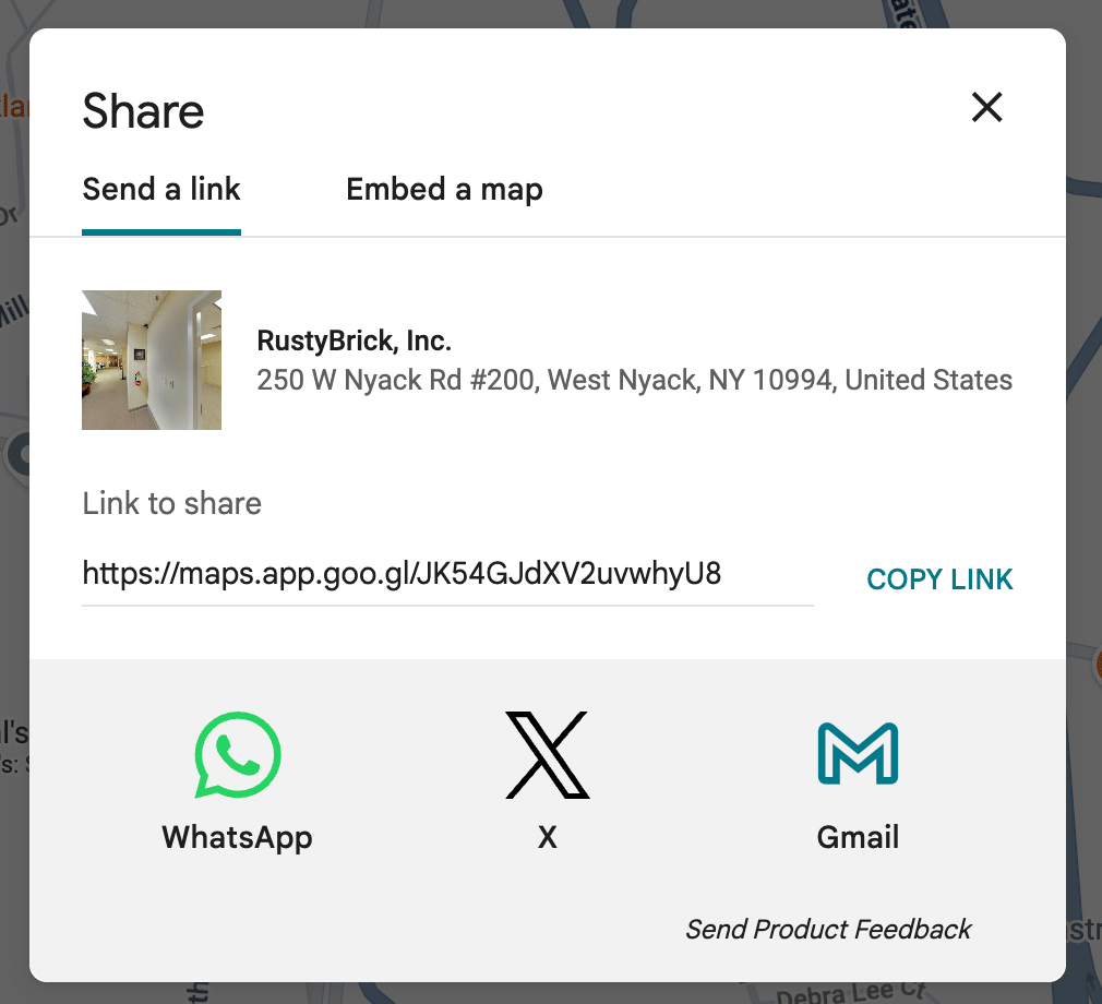 Options de partage de Google Maps