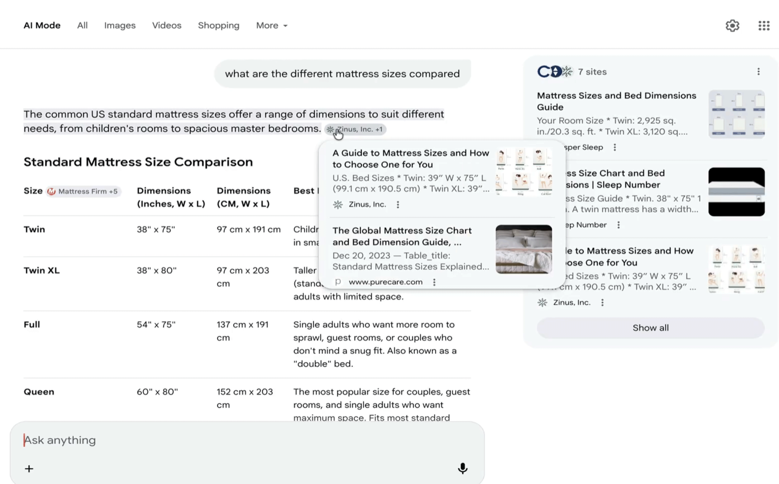 Liens de superposition du mode Google Ai