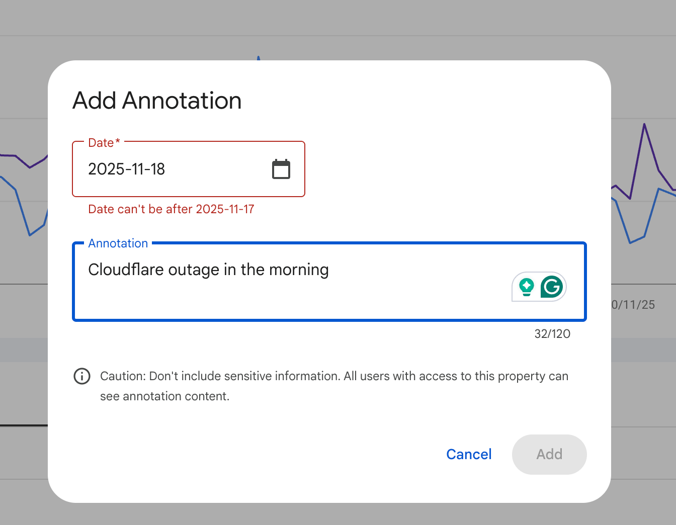 Annotations de la console de recherche Google Dates futures