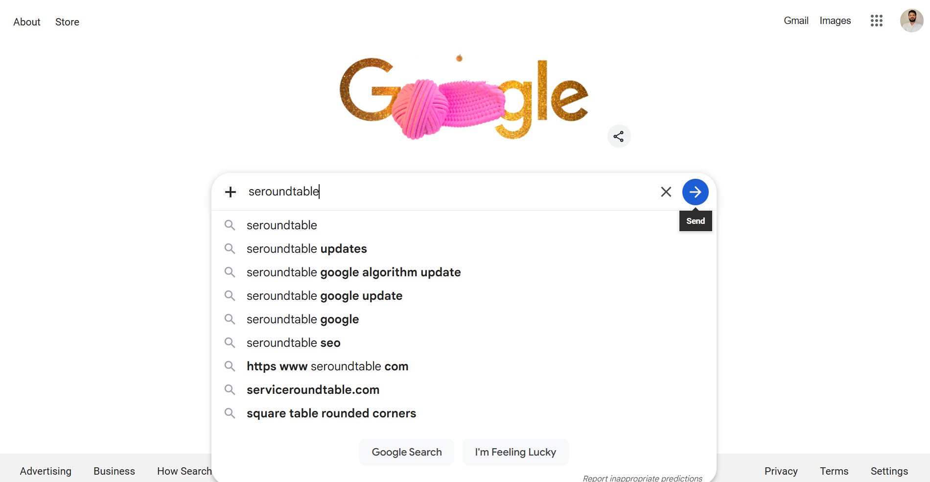 Boîte de boutons d'envoi bleue de recherche Google