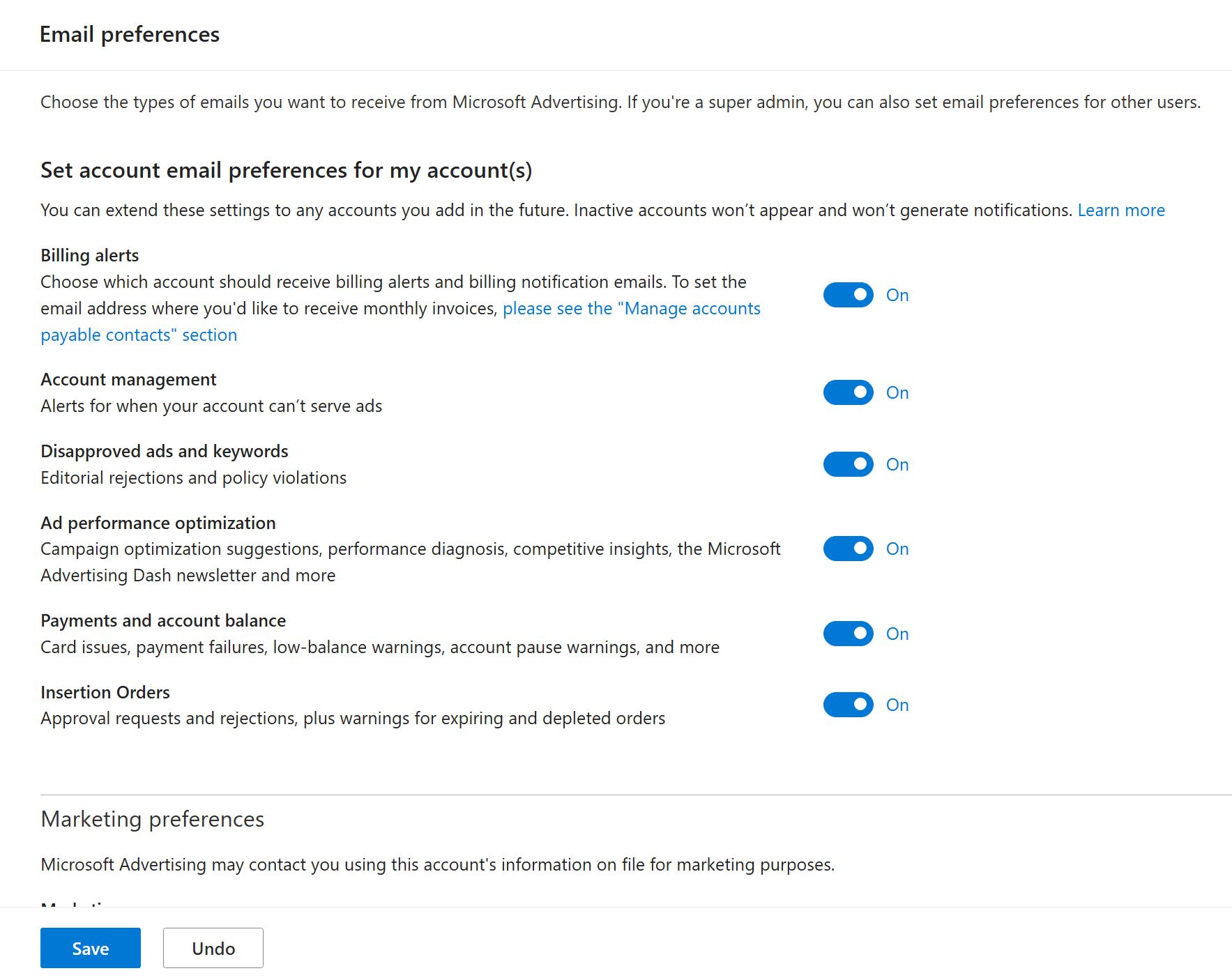 Paramètres de messagerie Microsoft Advertising
