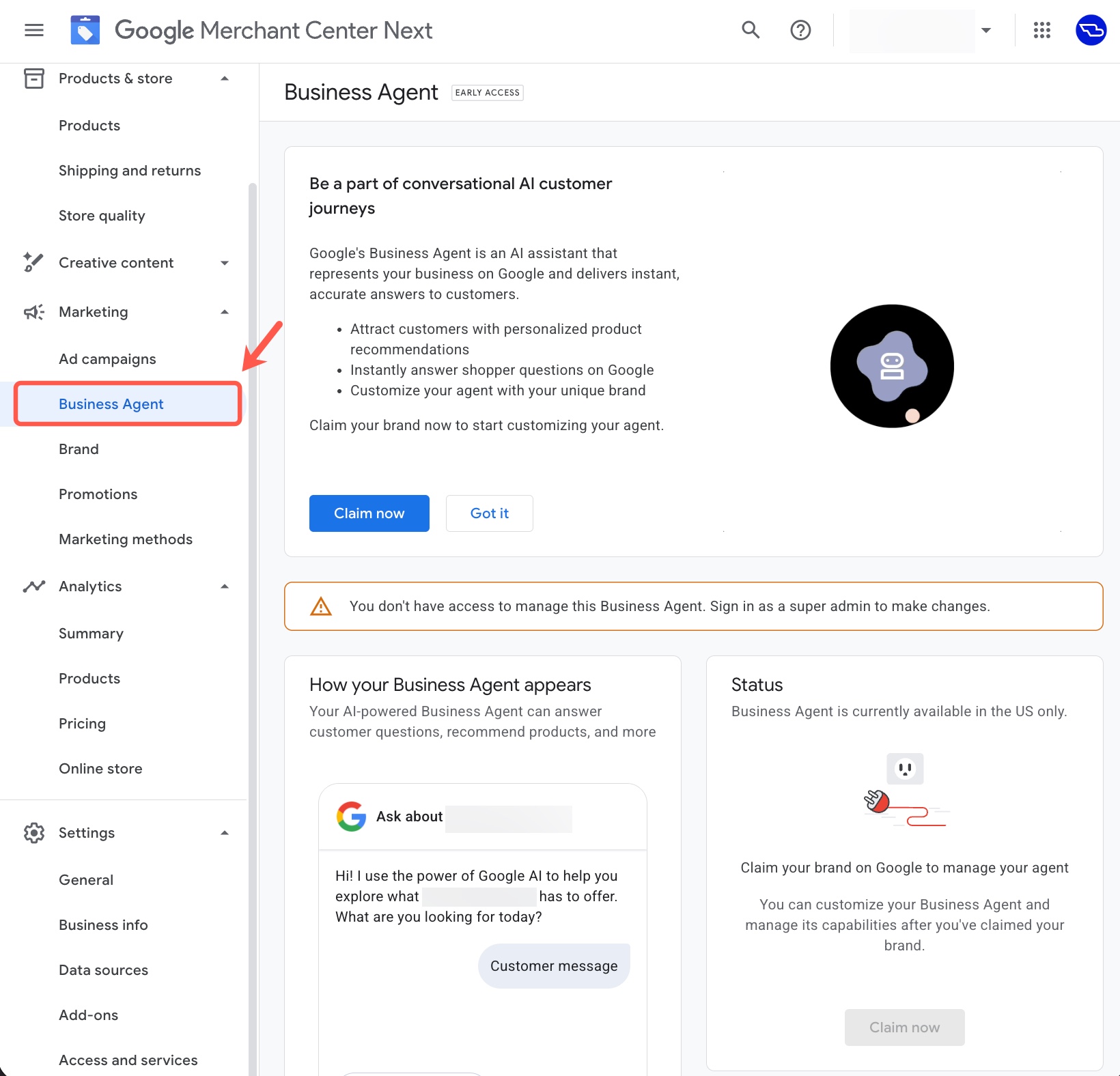 Inscription d'un agent commercial à Google Merchant Center