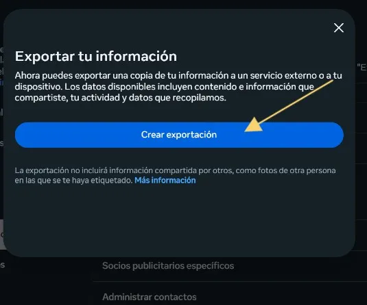 Créer un export de données sur Facebook