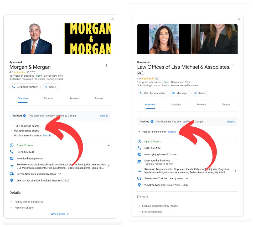 Annonces de service local Google vérifiées, section 2