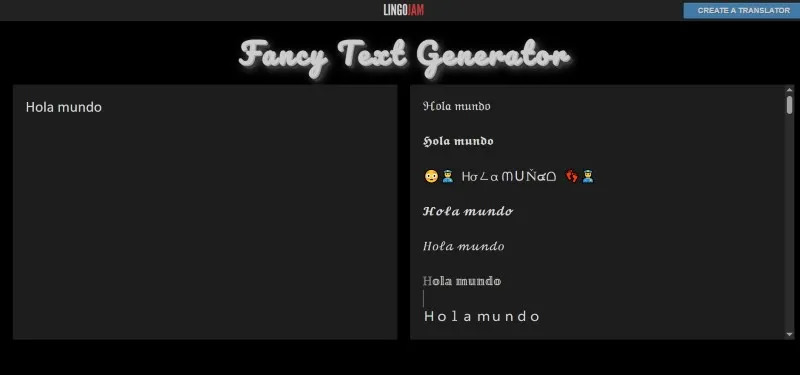 Site Web Lingojam pour générer de la typographie pour Instagram