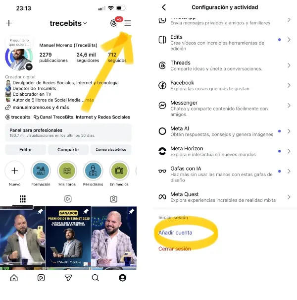 ajouter un compte sur Instagram