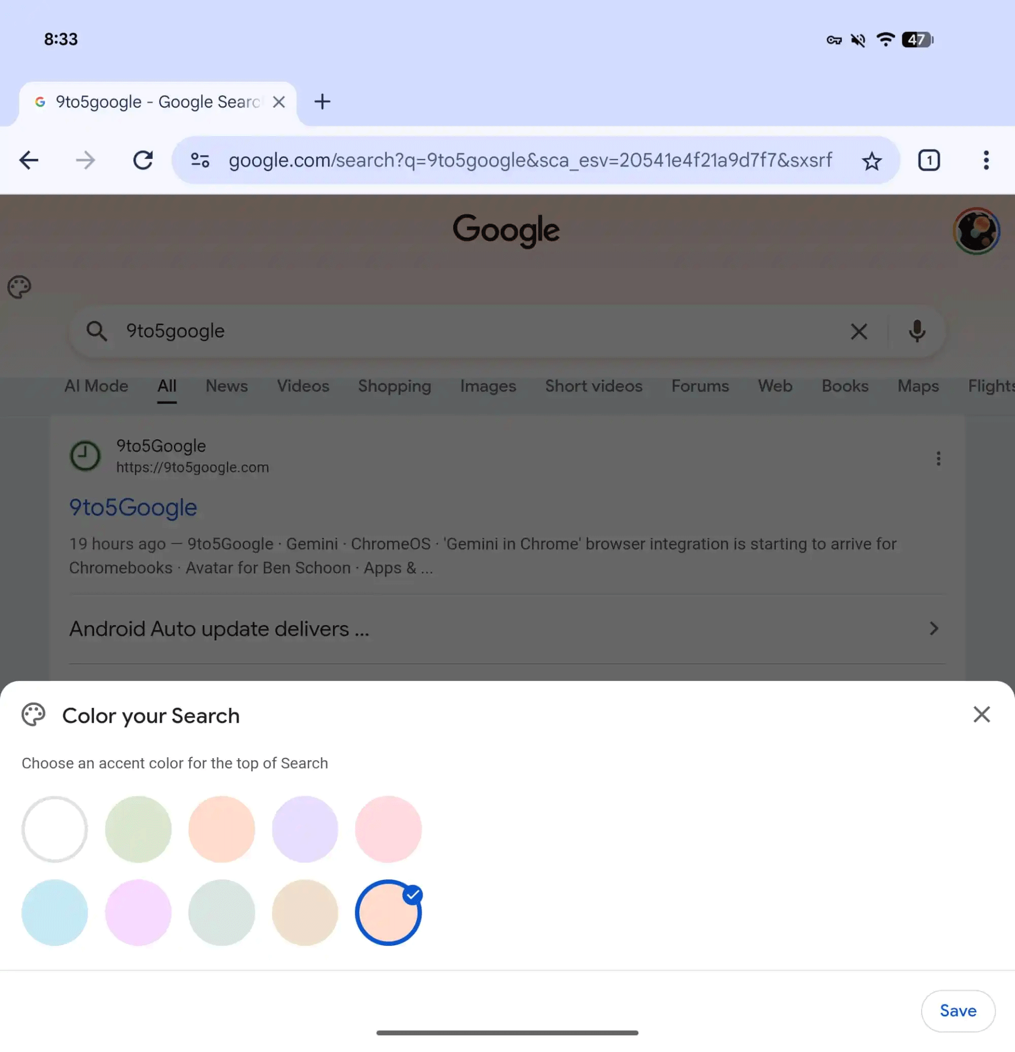 Recherche de couleurs Google Haut
