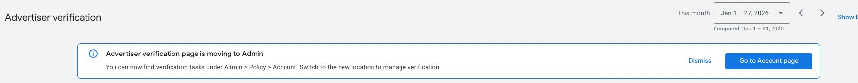 La page de vérification des annonceurs Google Ads a été déplacée