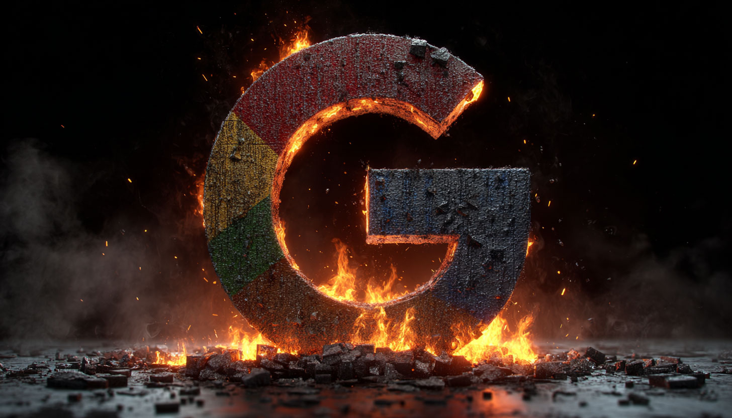 Google Logo Torn Fire
