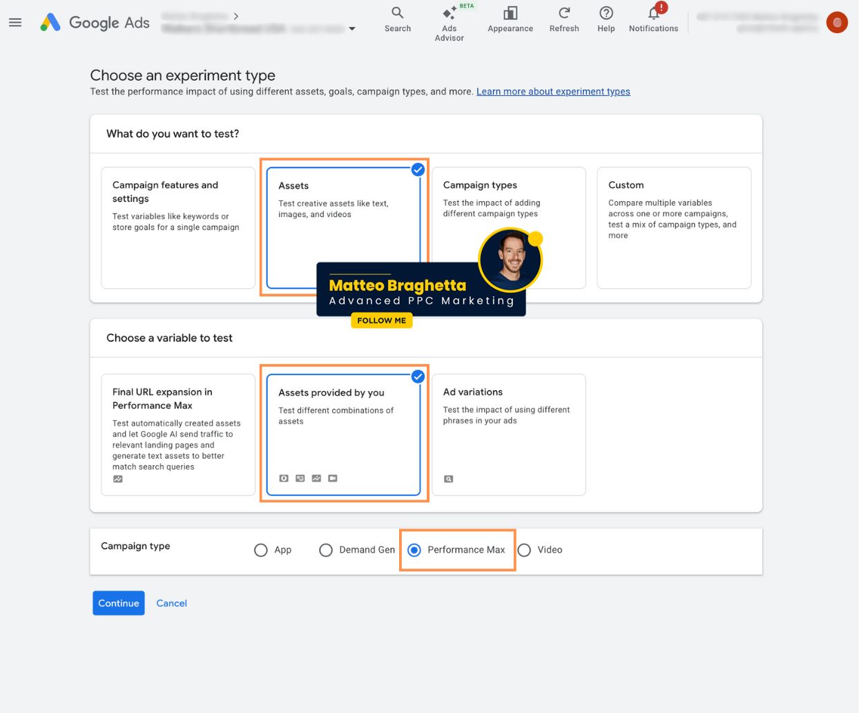 Expériences Google Ads Performance Max AB