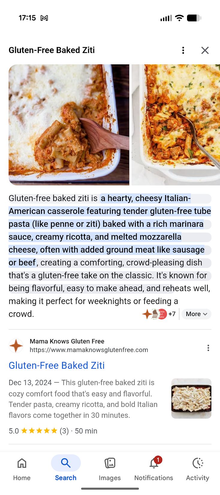 Liens Google dans les aperçus des recettes Ai2