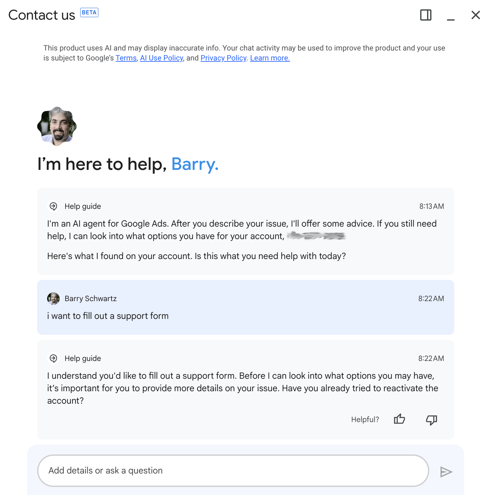 Formulaire de contact Google Ads Ai Chat