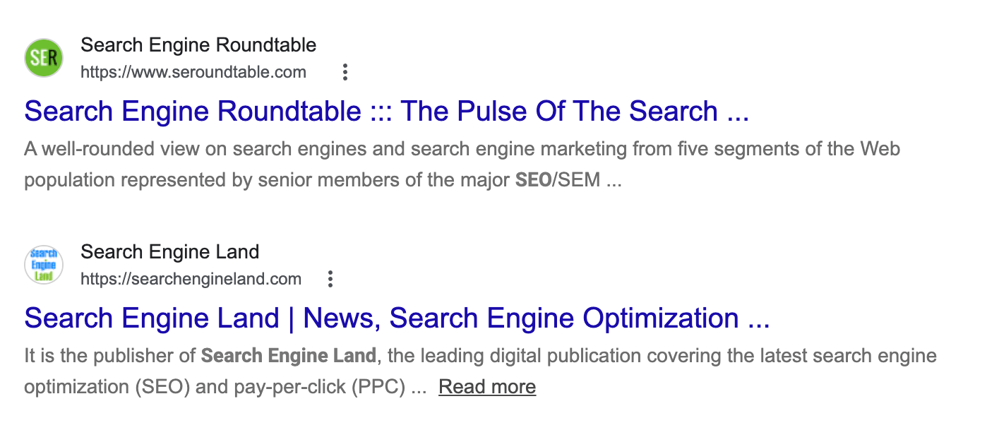 Noms de sites normaux de Google