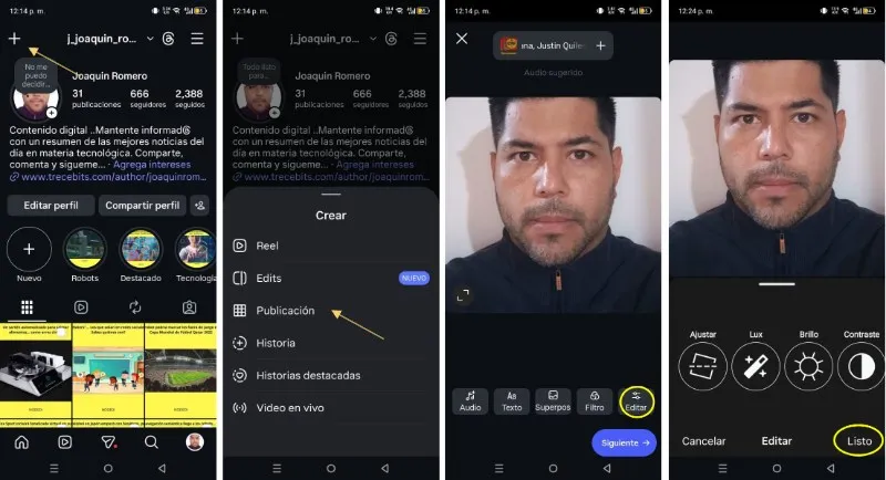Étapes pour ajouter des effets aux photos dans les publications Instagram