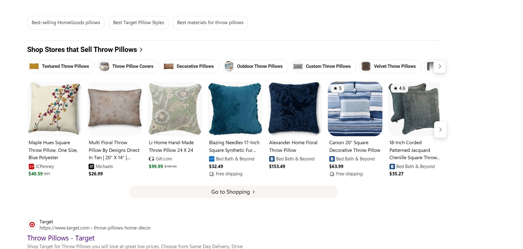 Bing Aller au bouton Shopping