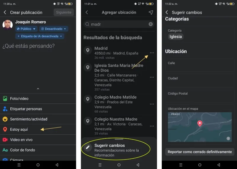 Étapes pour créer un nouvel emplacement géographique sur Instagram à partir de Facebook