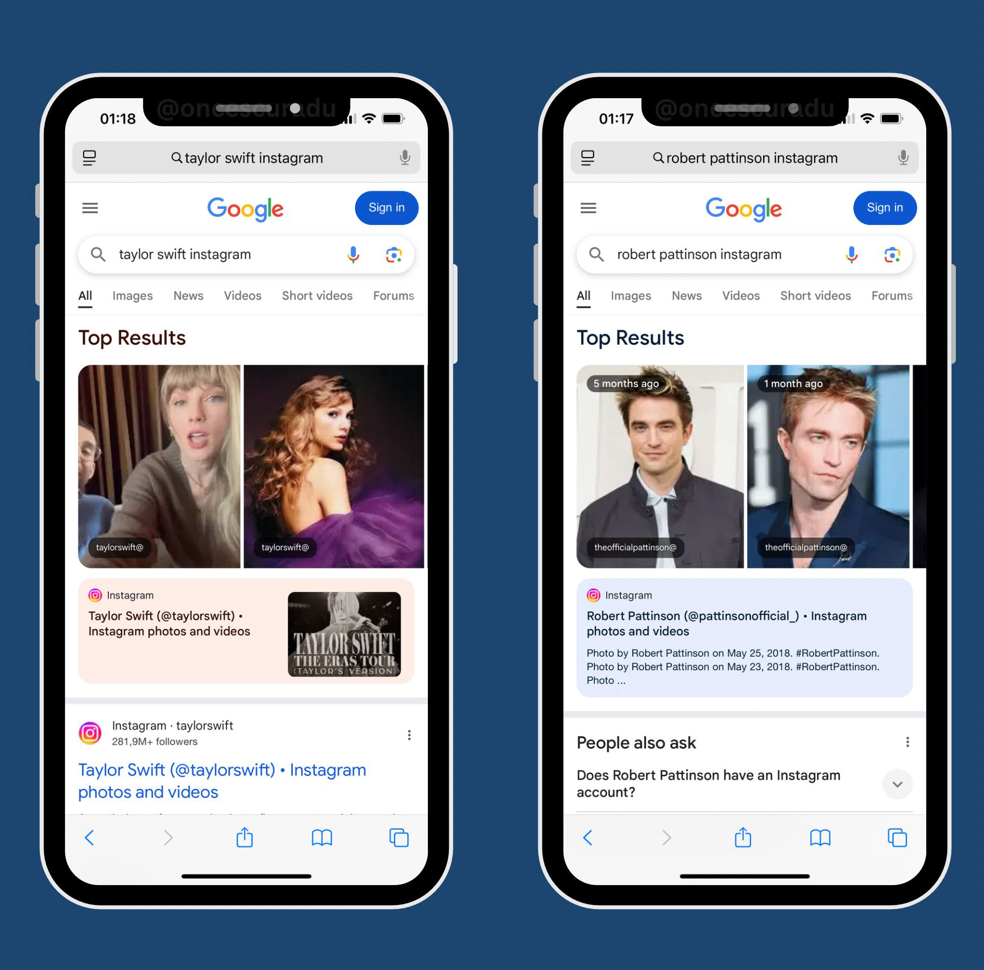 Panneau de connaissances Google Instagram