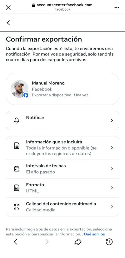 options de téléchargement de Facebook