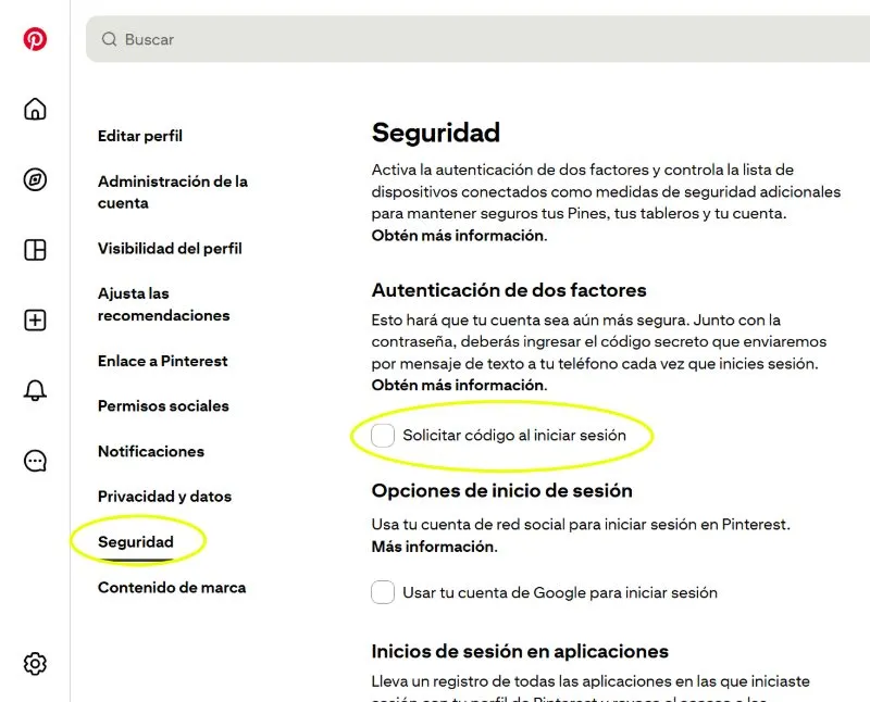 Activer la vérification à deux facteurs sur Pinterest
