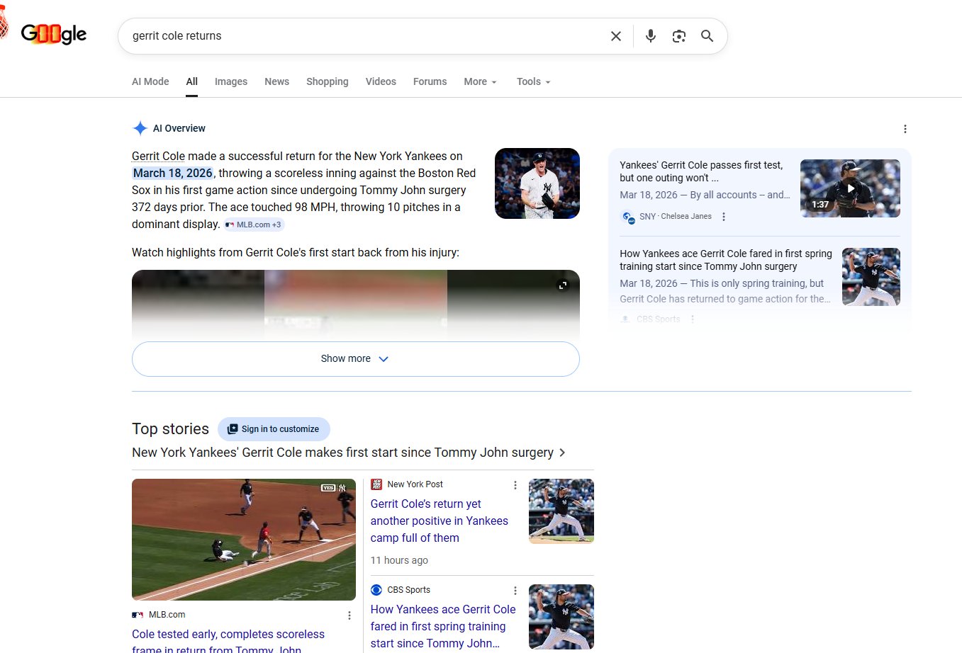AIO pour les dernières nouvelles concernant Gerrit Cole