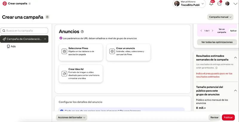 type d'annonces sur Pinterest