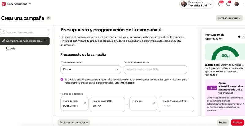 Budget publicitaire Pinterest