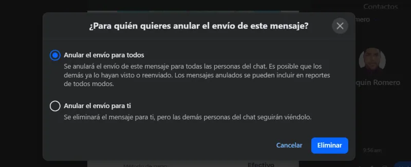 Annuler les messages pour vous ou tout le monde sur Facebook Messenger Web