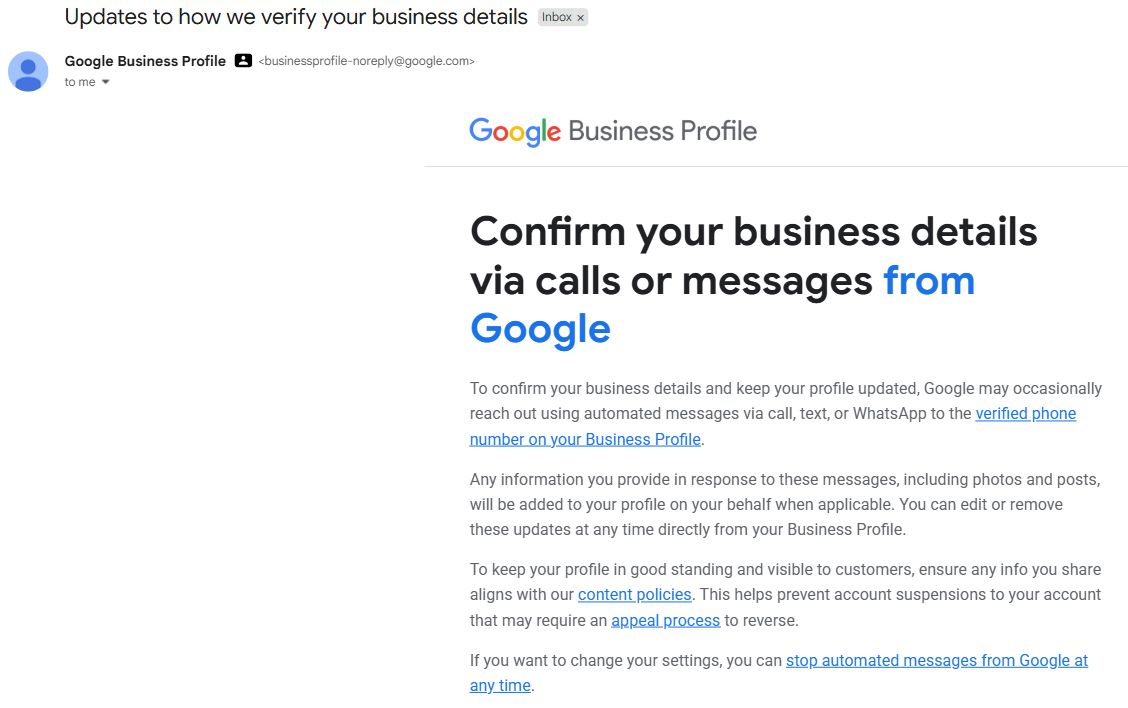 Profils d'entreprise Google Appel texte ou Whatsapp