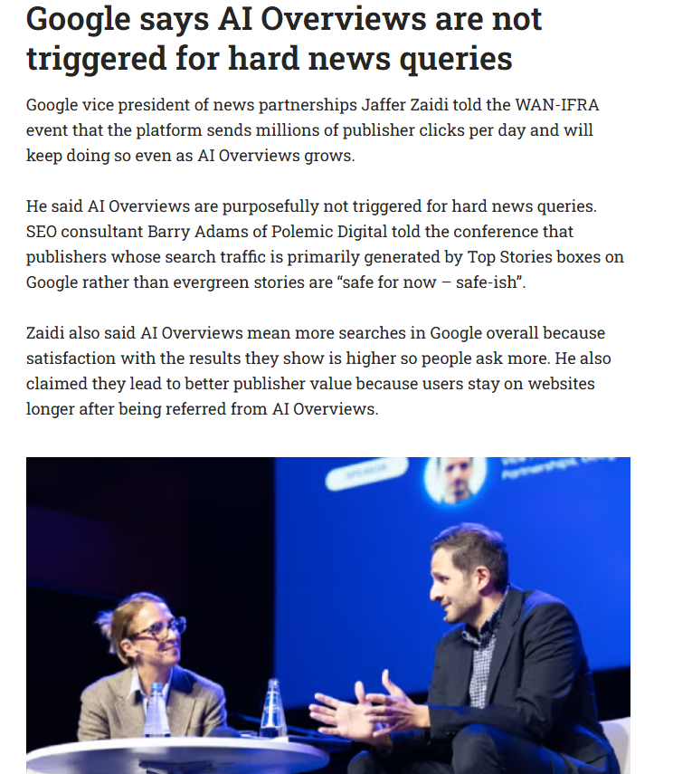 Google à propos des AIO qui ne se déclenchent pas pour les nouvelles difficiles