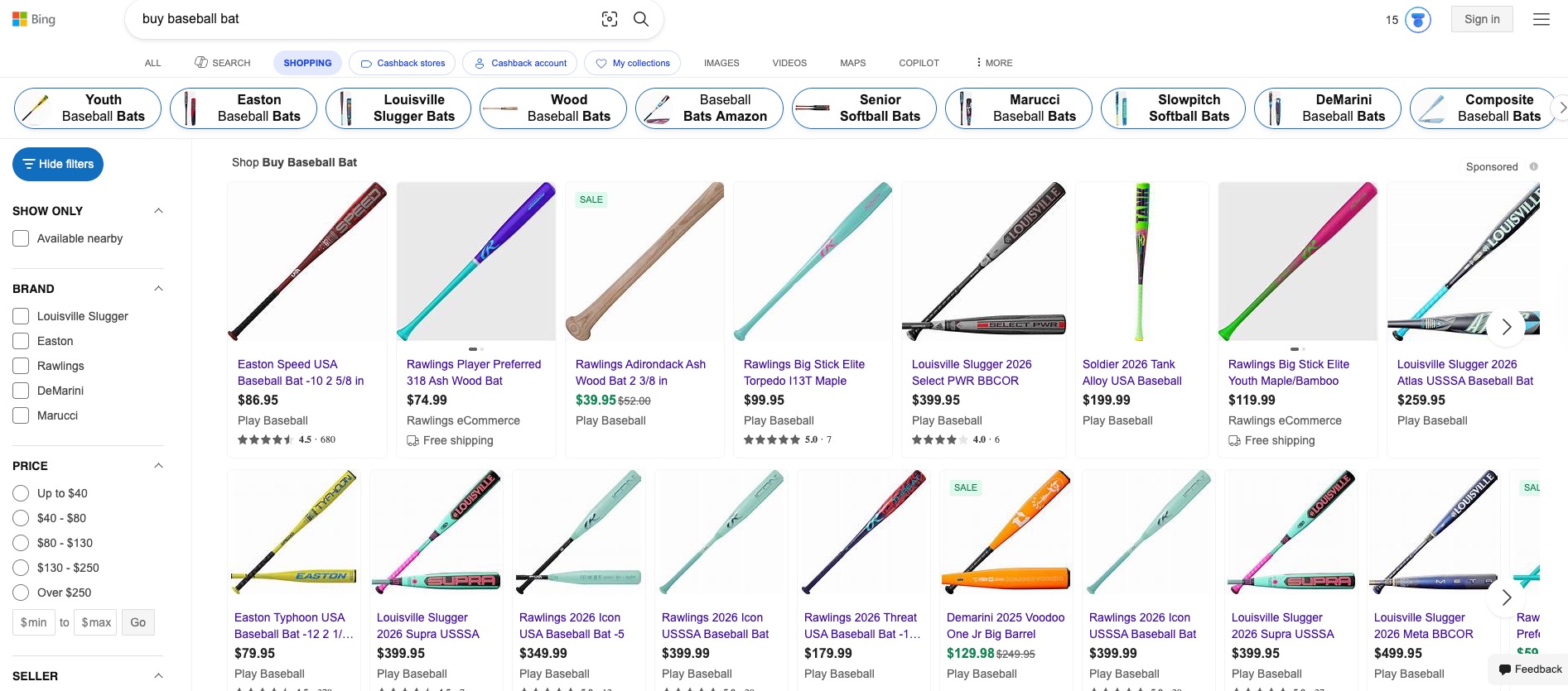 Batte de baseball Résultats Bing Shopping