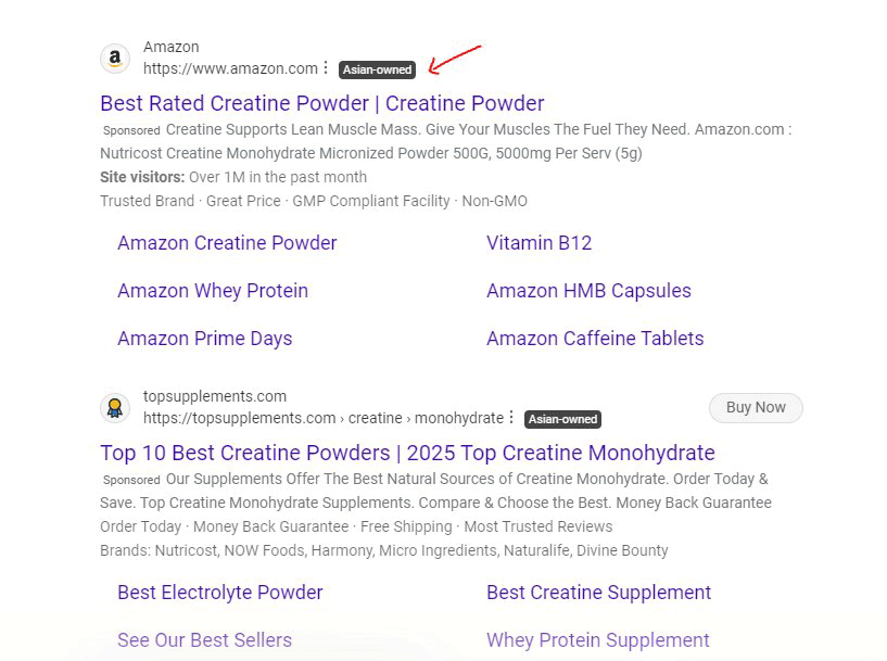 Étiquette publicitaire Bing appartenant à des Asiatiques