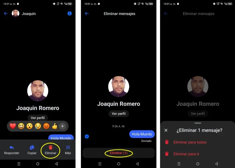 Étapes pour supprimer un message de l'application Facebook Messenger