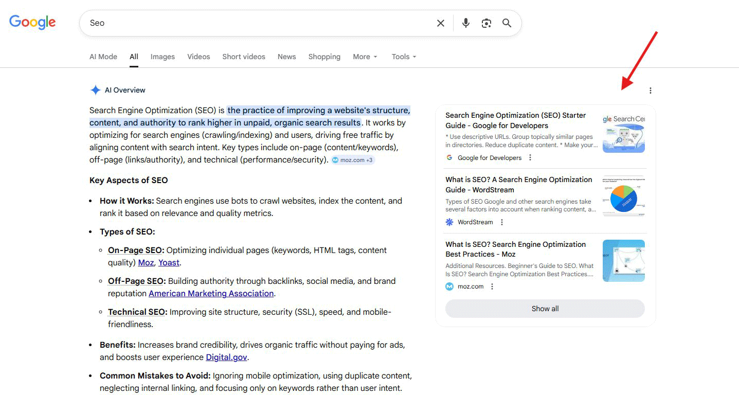 Aperçus de Google Ai sur fond blanc