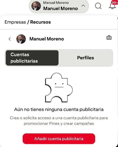 compte publicitaire sur Pinterest