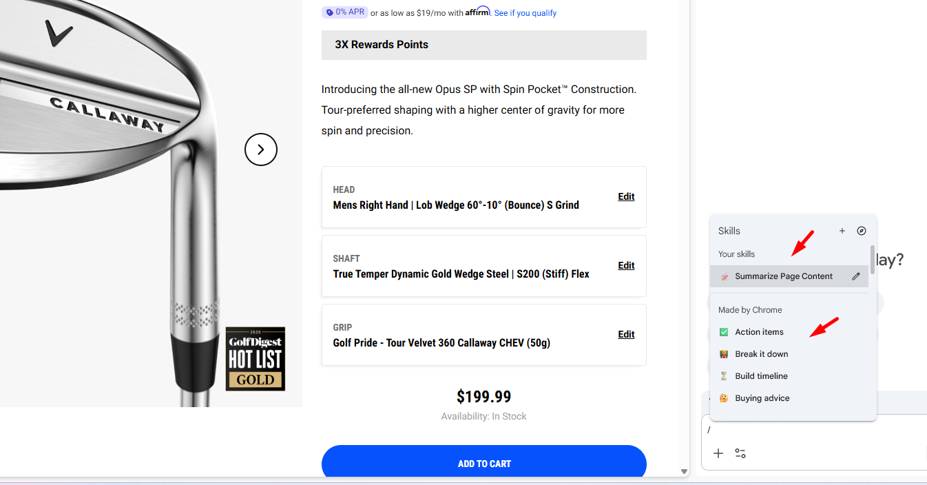 Invoquer une compétence dans Chrome