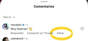 Modifier le commentaire sur Instagram