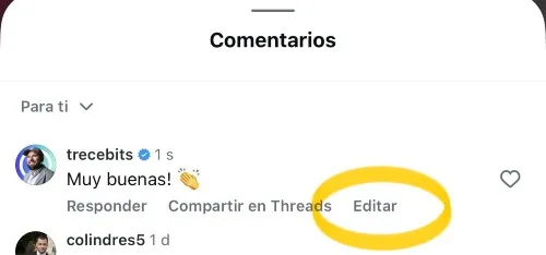 Modifier le commentaire sur Instagram