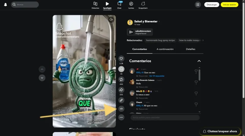 Bouton pour insérer ou intégrer Snaptchat Spotlight