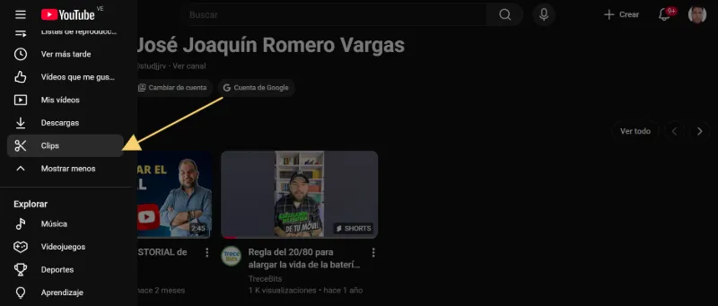 Clips enregistrés depuis votre compte YouTube