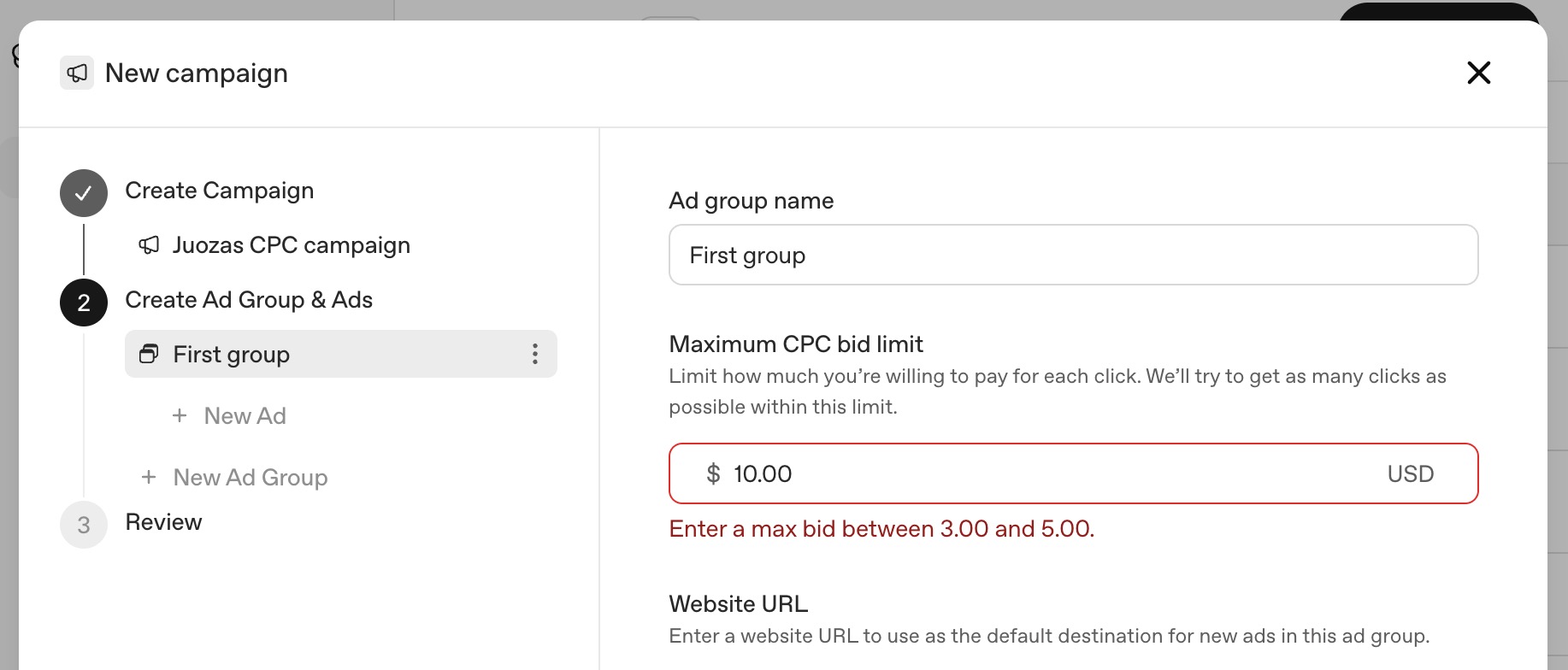 Interface du gestionnaire de publicités Chatgpt3