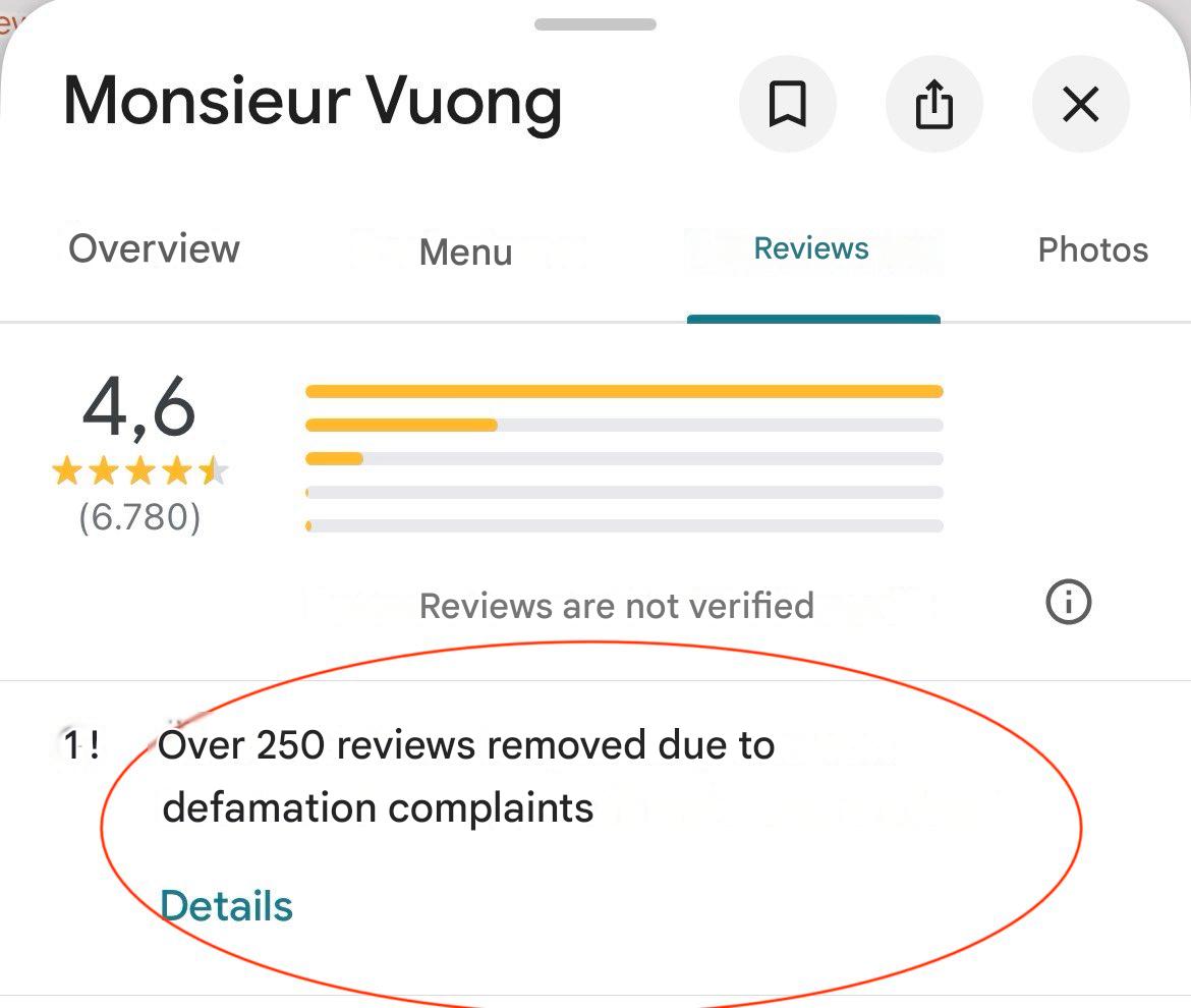 Avis supprimés Avis Google Maps